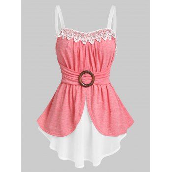 

O Ring Contrast Color Patchwork Tank Top, Light pink