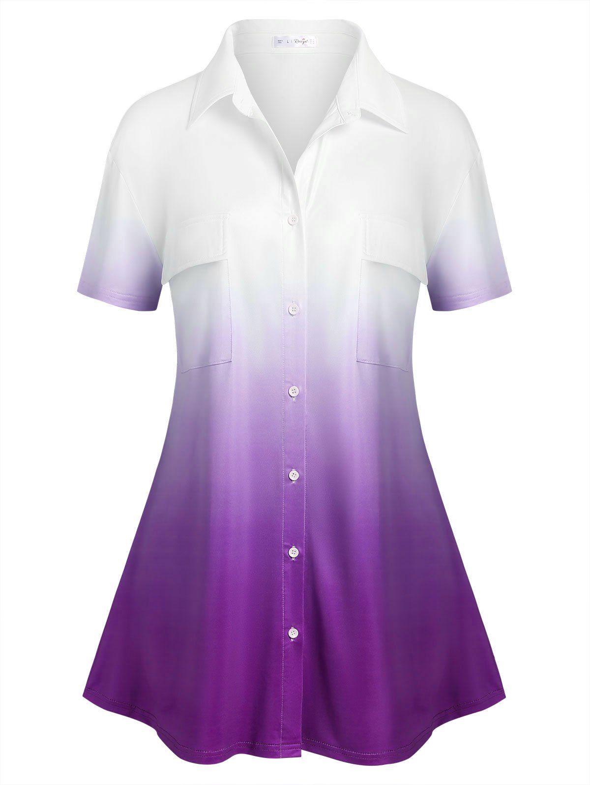 Plus Size Pockets Ombre Color Shirt - LIGHT PURPLE 5X