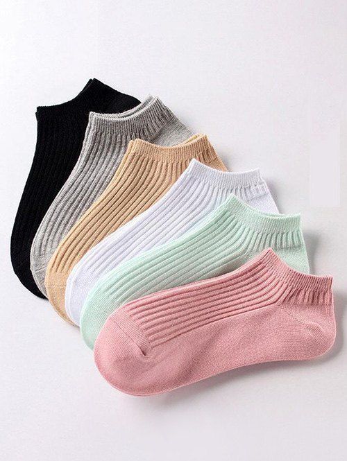 6 Paires Chaussettes à Cheville Côtelées en Coton - multicolor A 