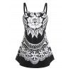 Débardeur à Imprimé Floral Noir et Blanc Grande Taille - Noir 3X