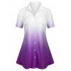 Plus Size Pockets Ombre Color Shirt - LIGHT PURPLE 1X