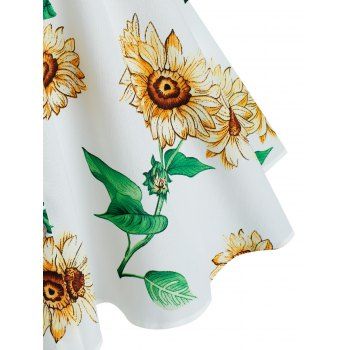 Vacation Allover Sunflower Print Sundress Mock Button Belted Sleeveless Mini Dress