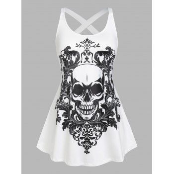 

Plus Size Skull Leaf Pattern Tunic Tank Top, White