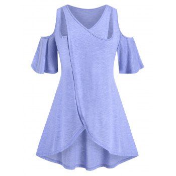 

Plus Size Cutout Overlap Open Shoulder Tunic Tee, Light blue