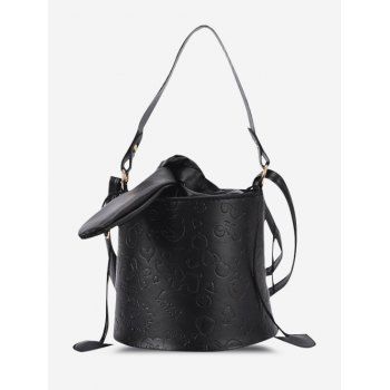 

Embossed Drawstring Tied Bucket Bag, Black