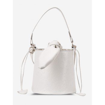 

Embossed Drawstring Tied Bucket Bag, White