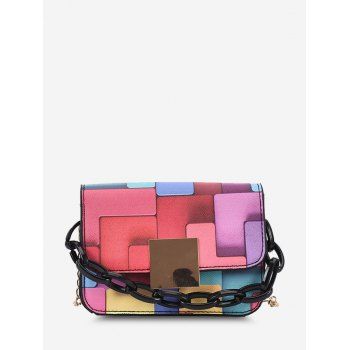 

Colorblock Patchwork Print Chain Crossbody Bag, Black