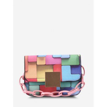 

Colorblock Patchwork Print Chain Crossbody Bag, Pink