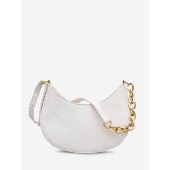 

Embossed Curved Half Chain Shoulder Bag, White