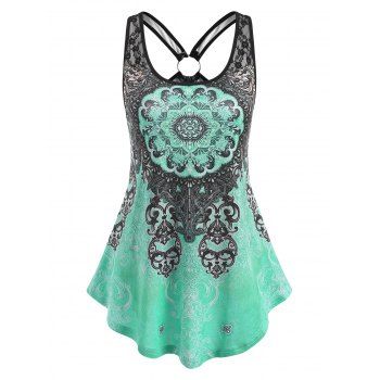 Ethnic Printed Ring Lace Panel Tank Top