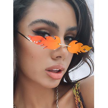 

Flame Shape Rimless Metal Narrow Sunglasses, Orange