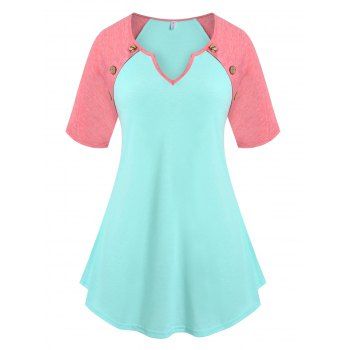 

Plus Size Bicolor V Notch Skirted Short Sleeve Tee, Multicolor