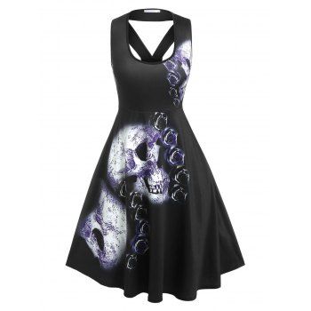 

Plus Size Skull Rose Print Cutout Gothic Dress, Black