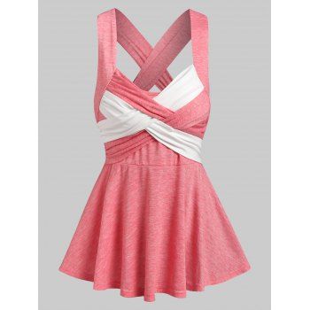 

Colorblock Crisscross Tank Top, Light pink