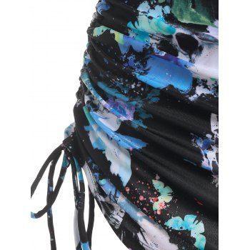 Gothic Tankini Swimwear Skull Butterfly Floral Print Bathing Suit Crossover Cinched Skirt Beach Three Piece Swimsuit