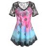T-shirt Tunique à Imprimé Fleur à Manches en Dentelle de Grande Taille - multicolor 4X