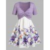 Plus Size Front Twist Floral Print Dress - PURPLE L