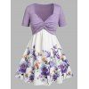 Robe Imprimée Fleurie Tordue en Avant de Grande Taille - Pourpre 4X