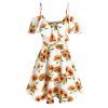 Robe D'Eté Motif de Fleur à Taille Haute à Volants - Blanc M
