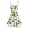 Mini Robe à Imprimé Tournesol Ceinturée sans Manches avec Faux Bouton de Vacance - Blanc XXL