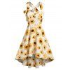 Robe d'Eté à Imprimé Fleur Haute Basse sans Manches avec Nœud Papillon - Jaune clair L