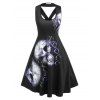 Robe Gothique Découpée à Imprimé Rose Crâne de Grande Taille - Noir 1X