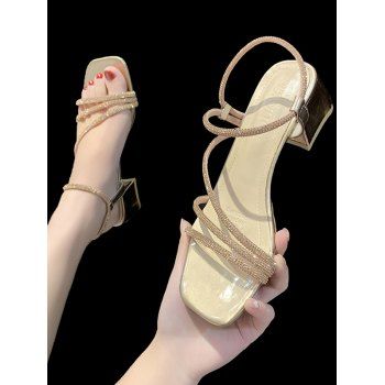 

Rhinestone Strappy Chunky Heel Sandals, Champagne gold