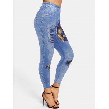 

Sun Moon Star 3D Print Skinny Jeggings, Light blue
