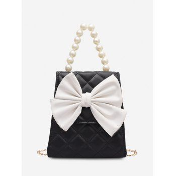 

Quilted Bowknot Faux Pearl Handle Crossbody Bag, Black