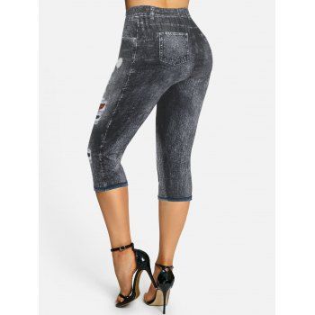 Plaid 3D Print Skinny Capri Jeggings