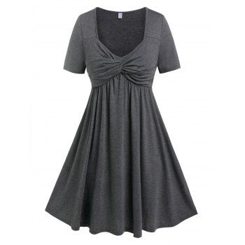 

Plus Size Front Twist A Line Dress, Dark gray