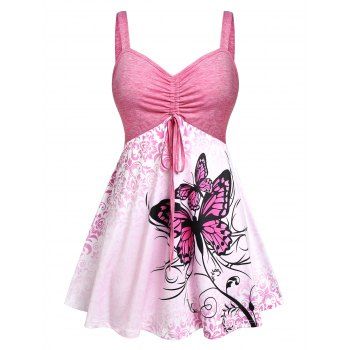

Plus Size Butterfly Print Skirted Tied Tank Top, Light pink