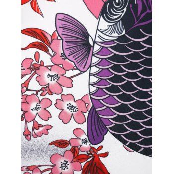 Sleeveless Flower Fish Print Twist Front Dress