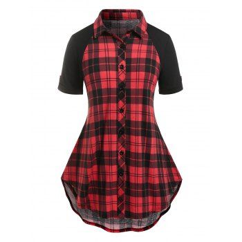 

Plus Size Plaid Raglan Sleeve Round Hem Blouse, Multicolor