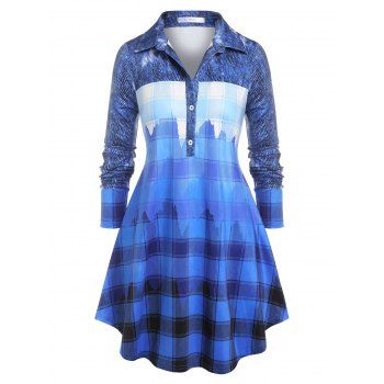 

Plus Size Plaid Ombre Color Blouse, Blue