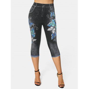 

Skinny Butterflies 3D Print Capri Jeggings, Black