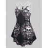 Débardeur Tunique à Double Bretelle Fleur et Crâne Grande Taille - Noir 2X
