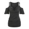 T-shirt Chiné Panneau à Paillettes à Epaule Dénudée - Gris XXL
