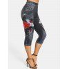 Legging Corsaire Moulant à Imprimé 3D Fleur - Noir XL