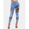 Legging Moulant à Imprimé 3D Etoile Lune et Soleil - Bleu clair M