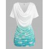 T-shirt Ombré à Imprimé Etoile Lune et Soleil à Volants - Bleu clair XXL