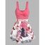 Robe à Imprimé Fleur Poisson Tordue en Avant sans Manches - Rose clair XXL
