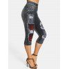 Legging Corsaire Moulant 3D à Carreaux Imprimé - Noir XXL