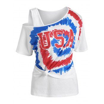 Tie Dye USA Graphic Skew Neck T Shirt with Tank Top dresslily imagine noua 2022