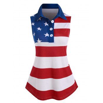 

Patriotic American Flag Button Placket Tank Top, Multicolor