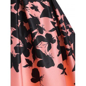 Criss Cross Mock Button Butterfly Print Dress