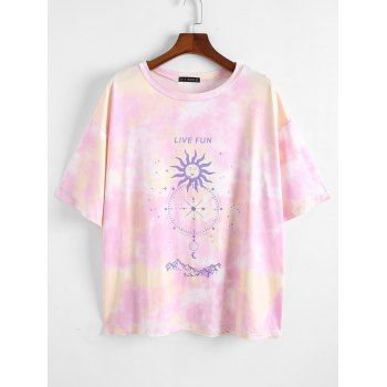 Plus Size Astrology Sun Print Tie Dye T-shirt