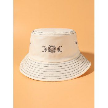 

Sun And Moon Print Contrast Stitching Bucket Hat, Beige