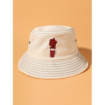 

Hearts Cup Pattern Bucket Hat, Beige