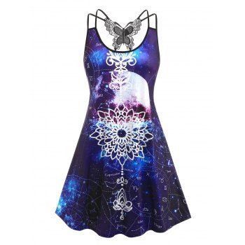 

Plus Size Galaxy Astrology Plate Butterfly Applique Dress, Black